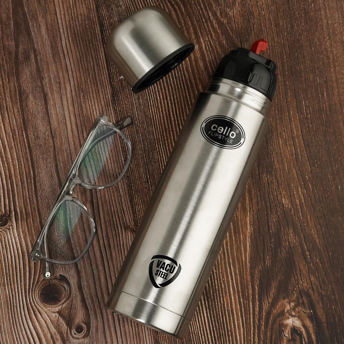 CELLO Swift Stainless Steel Hot and Cold Water Bottle 1000 ml Silver | ISI Certified Spillproof Leakproof Screw Lid Double Wall Vacuum Insulated Thermos Flask Water Bottle for Home Office Gym Travel