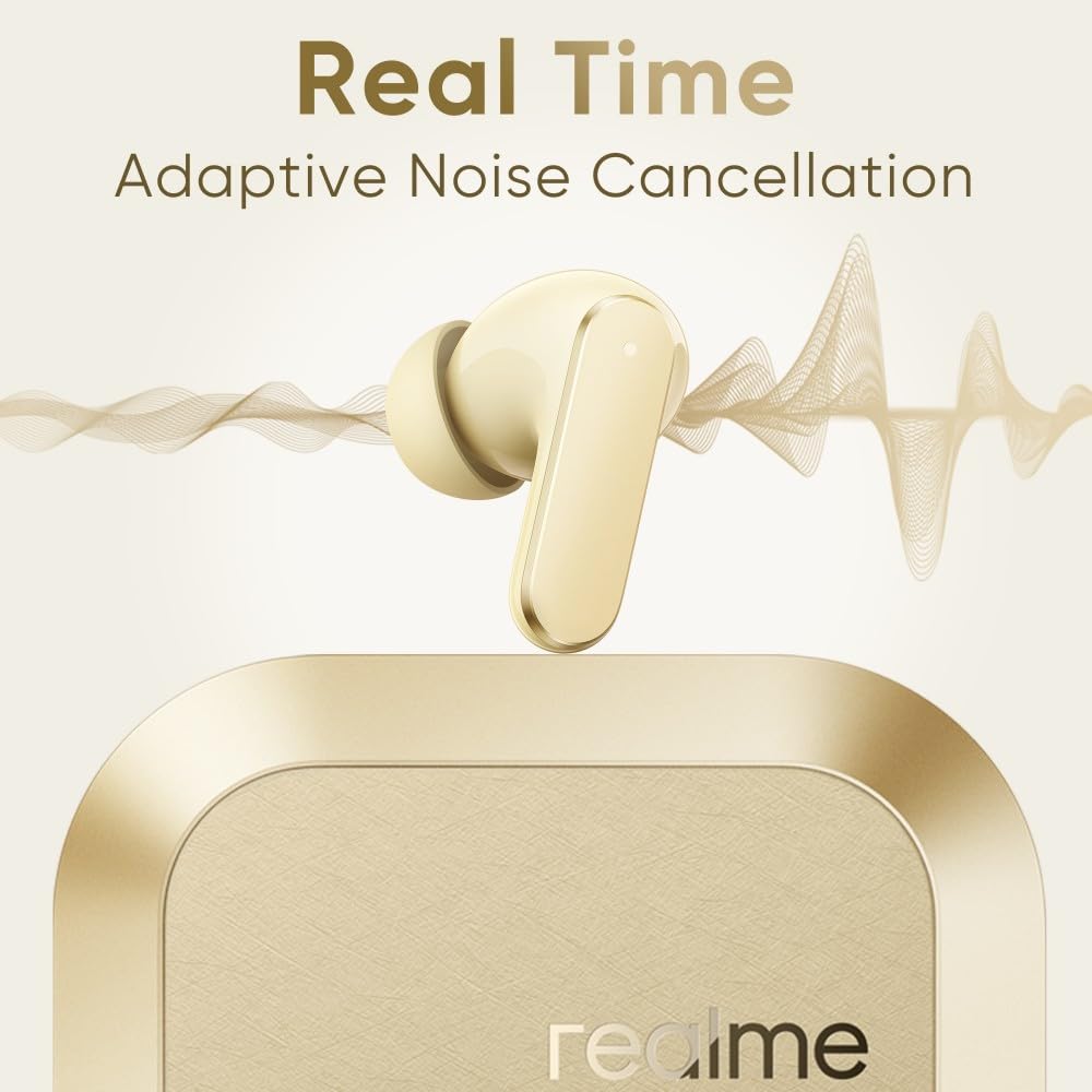 realme Buds Air 8,11mm+6mm Dual Dynamic Bass Drivers,58Hrs Playtime, 55dB ANC,6 Mic ENC, 45ms Low Latency, 360° Spatial Audio, Hi-Res LHDC, IP55 Dust & Water Resistant, BT v5.4 (Master Gold)