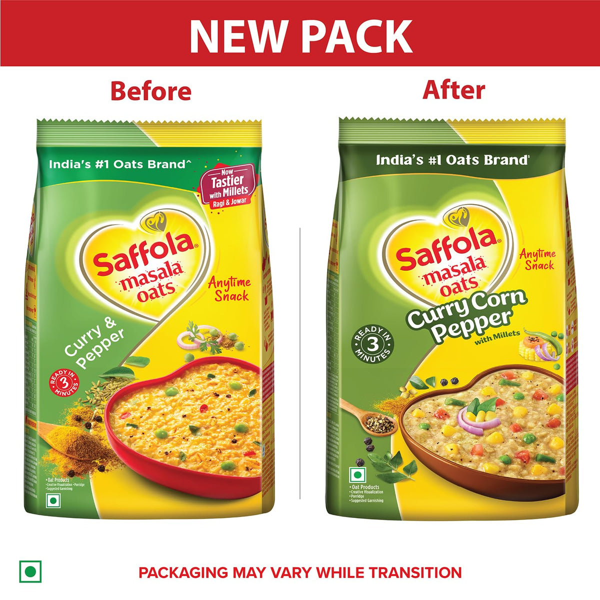 Saffola Masala Oats| Curry Corn Pepper | 500g