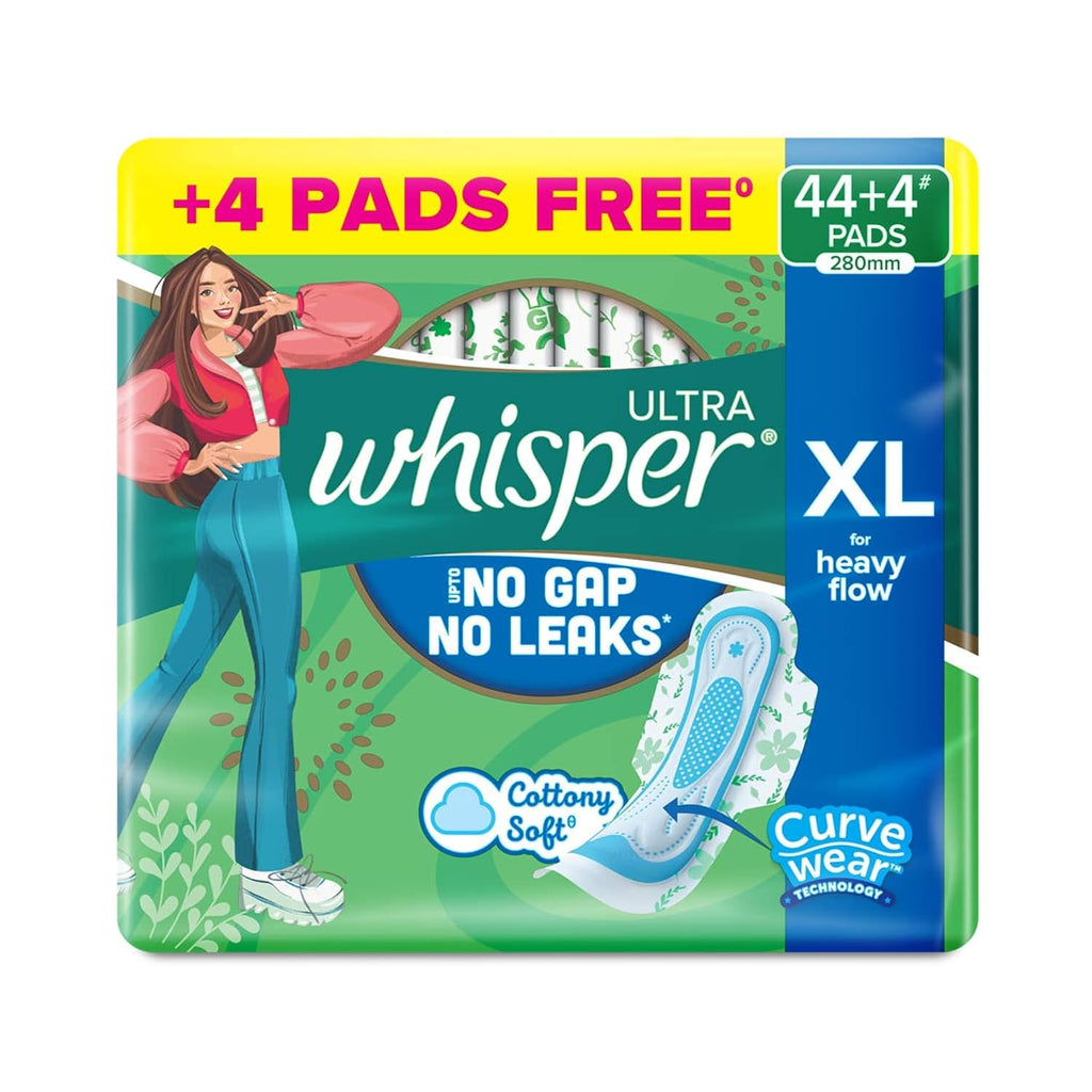 Whisper Ultra Upto No Gap No Leaks* Sanitary Pads, 48 XL Pads