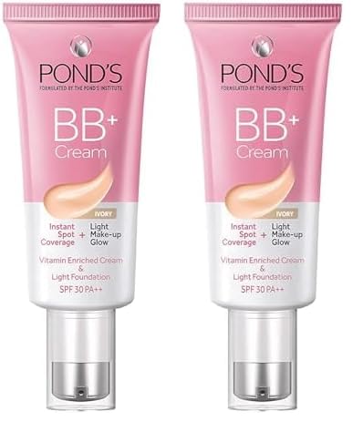 POND'S BB+ Cream, Instant Spot Coverage + Light Make-up Glow, Ivory 30g (Pack of 2)