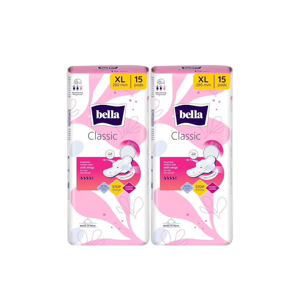 Bella Maxi Regular Drai Pads for Women 15pcs - Pack of 2 | All Day Extra Dryness | Leakage proof | Moist lock | Wing & Extra protective Zone | Rash Free period | Comfort