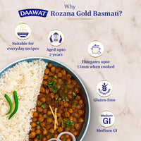 Daawat Rozana Gold Basmati Rice 5Kg| For Everyday Consumption| Cooked Grain Upto 15mm*| Naturally Aged