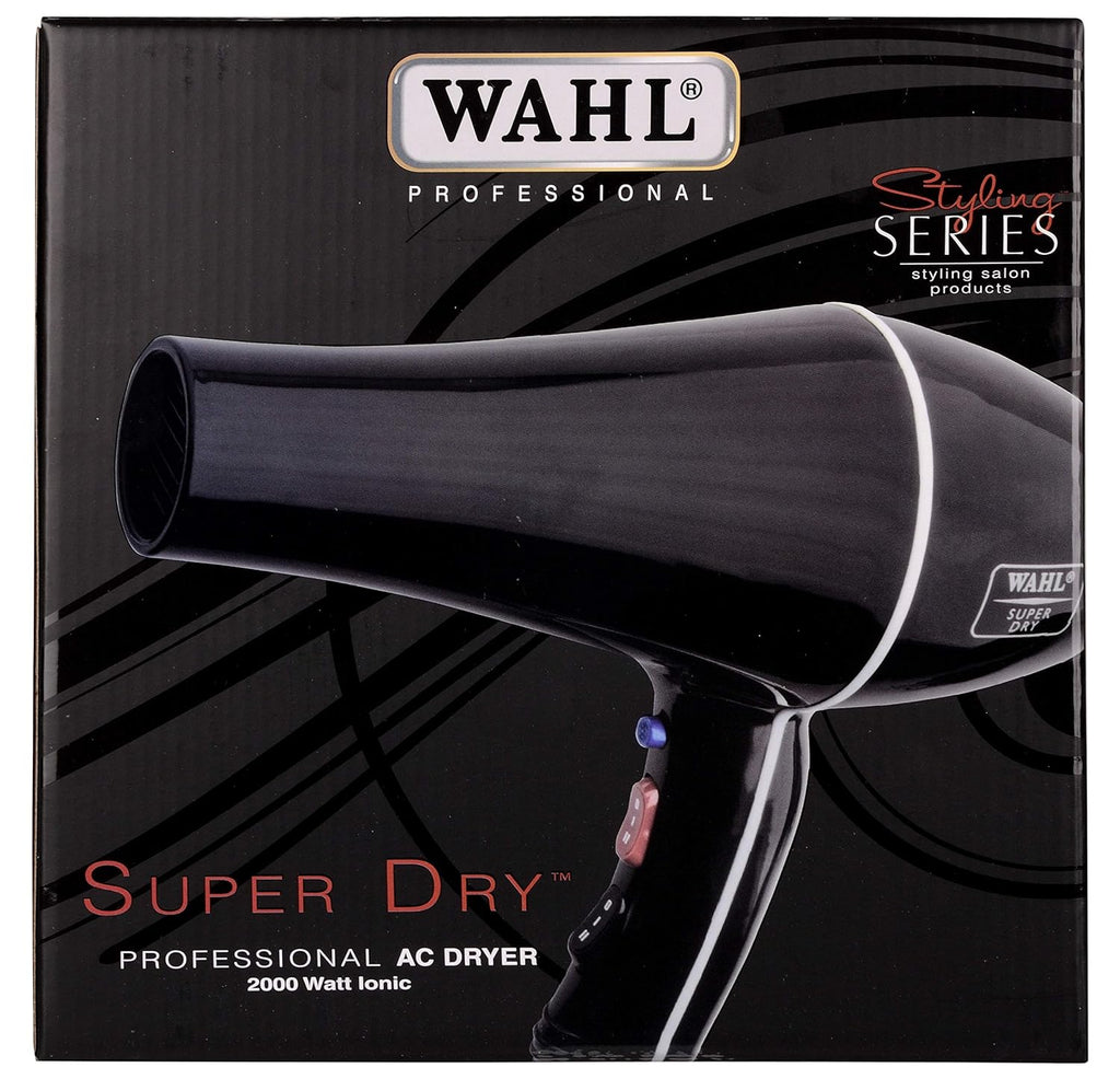 WAHL 5439-024 Super Dry Professional 2000 Watts Ionic Hair Dryer with Tourmaline Technology, 3 Heat Settings & 2 Speed Settings & Cool Shot Button - Black