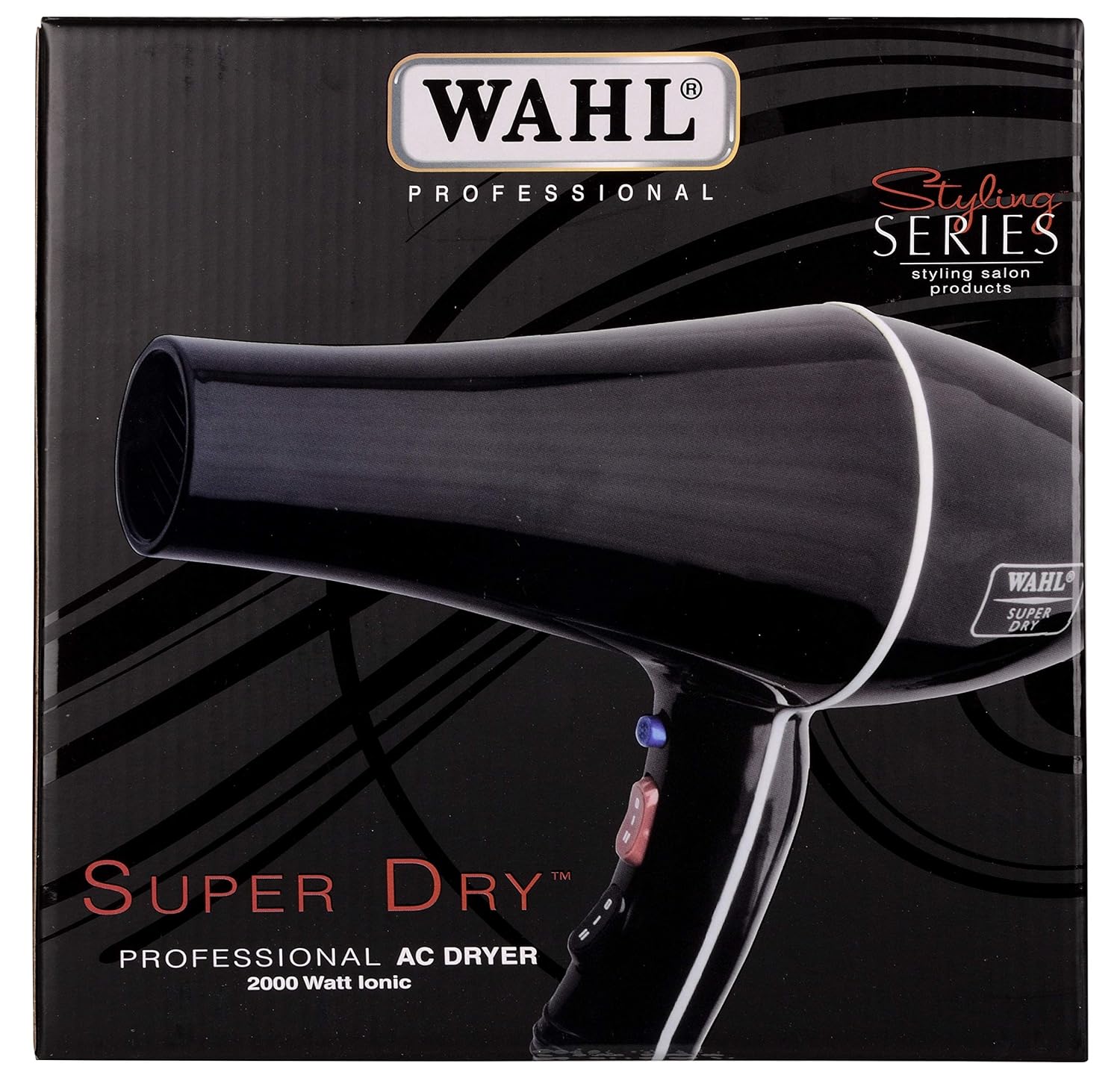 WAHL 5439-024 Super Dry Professional 2000 Watts Ionic Hair Dryer with Tourmaline Technology, 3 Heat Settings & 2 Speed Settings & Cool Shot Button - Black