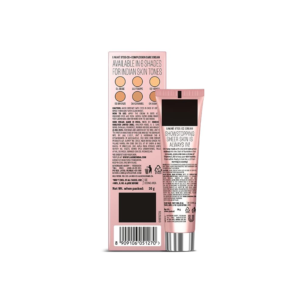 Lakme 9 to 5 CC Cream Beige with 3% Niacinamide Complex SPF30 PA++,30 g
