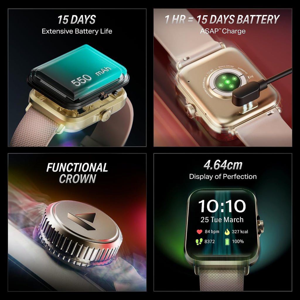 boAt Storm Infinity w/21 Days Extensive Battery Life, BT Calling, Huge 550mAh Battery, Fast Charge, 1.83” (4.65cm) Display, HR, SpO2 & Sleep Tracking, Smart Watch for Men & Women (Cherry Blossom)