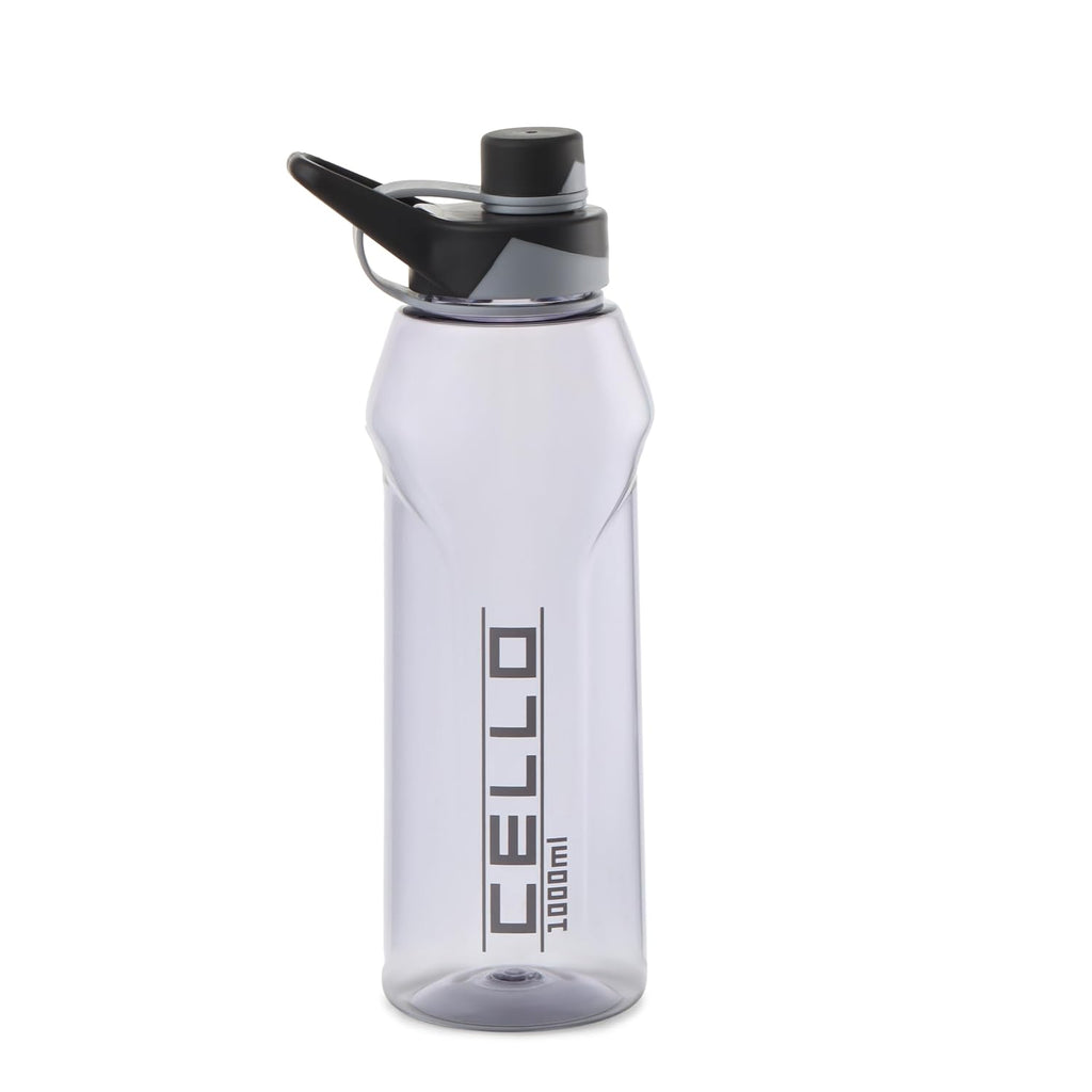 CELLO Fitbe Flip Cap Water Bottle For Daily Use 1000 ml, Black Grey | BPA Free, Reusable & Unbreakable Leakproof Lightweight Easy to Carry with Handle PET Water Bottle For Gym Office Indoor & Outdoor