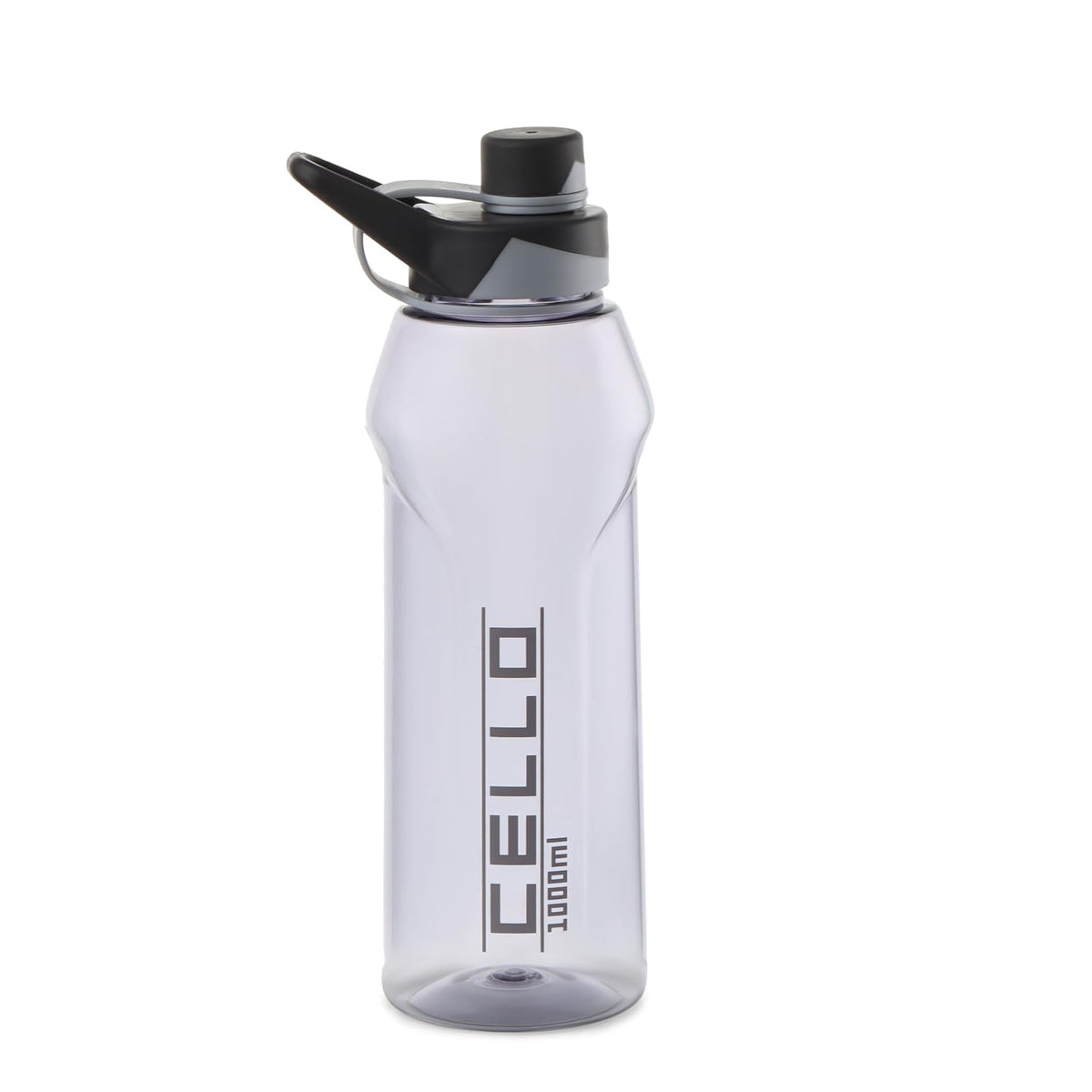 CELLO Fitbe Flip Cap Water Bottle For Daily Use 1000 ml, Black Grey | BPA Free, Reusable & Unbreakable Leakproof Lightweight Easy to Carry with Handle PET Water Bottle For Gym Office Indoor & Outdoor