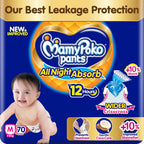 New Mamypoko Pants Premium All Night Absorb| Pant Style Baby Diapers Medium Size(M), 70 Count, Ideal for 7-12Kgs