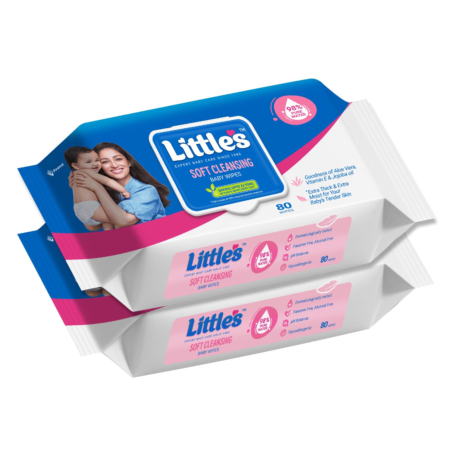 Little's Soft Cleansing Baby Wipes with Lid | 80 Wipes x Pack of 2 - 160 Wipes | Extra Thick & Moist Wet Wipes for Baby's | Prevents Rashes &...