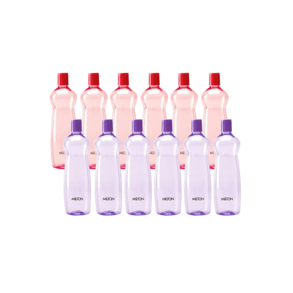 MILTON Pacific 1000 Pet Water Bottles, 1 Litre Each, Set of 12, Purple and Red | BPA Free | Leak Proof | Office Bottle | Gym Bottle | Home | Kitchen | Travel Bottle | Hiking | Treking | Reusable