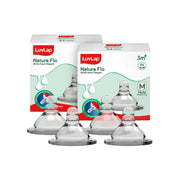 LuvLap Anti-Colic Natura Flo Teat/Nipple for Wide Neck Bottle,2Pcs Medium Flow, 3M+, Made of Soft & Flexible Silicone, Mimics Breastfeeding, Leak Proof, Bpa Free, Comes with Sturdy Base