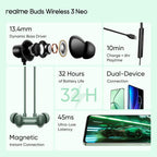 realme Buds Wireless 3 Neo in Ear Bluetooth Neckband with 13.4 Mm Dynamic Bass Boost Driver,Upto 32 Hours Playback,Fast Charge,Ai Enc,45Ms Low Latency,Ip55 Dust&Water Resistannt&Bluetooth V 5.4 Green