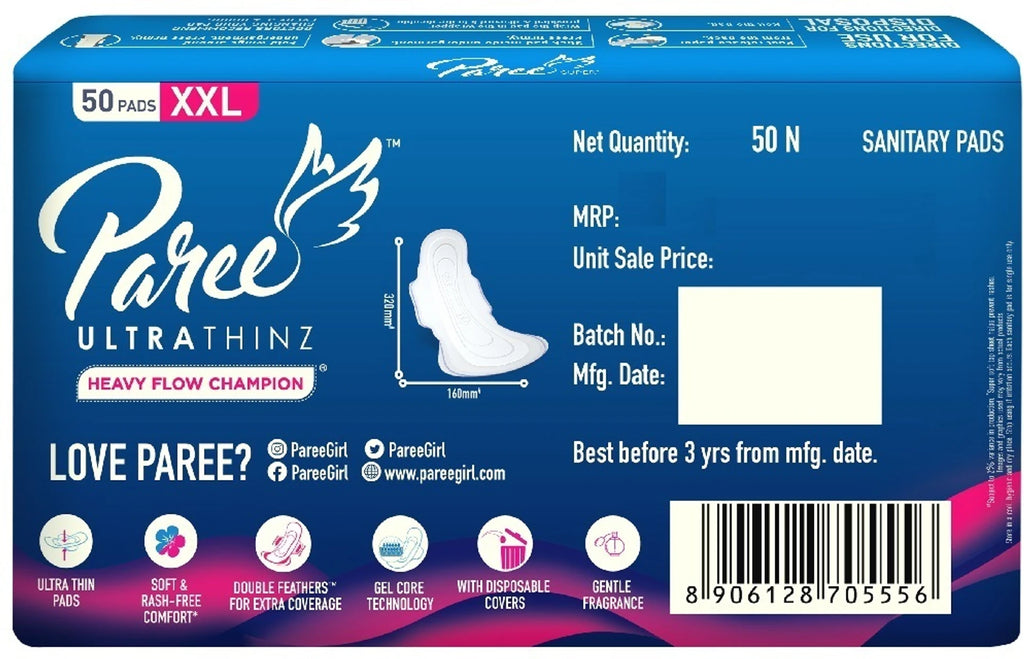 Paree Ultra Thinz Soft & Rash Free Double Feathers XXL Sanitary Pad (Pack of 50)