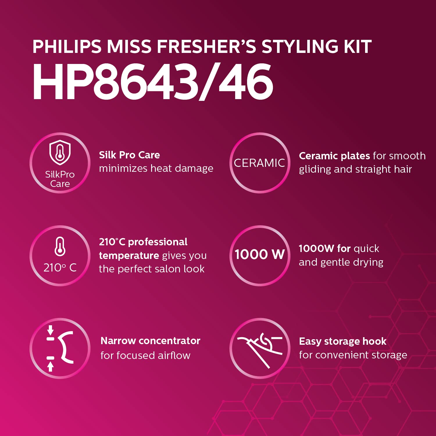 Philips India's No.1 Hair Styling Brand | Hair Dryer & Straightener | Combo Kit | Blow Dry for Men & Women | Minimized Damage | Designed for Indian Hair, HP8643