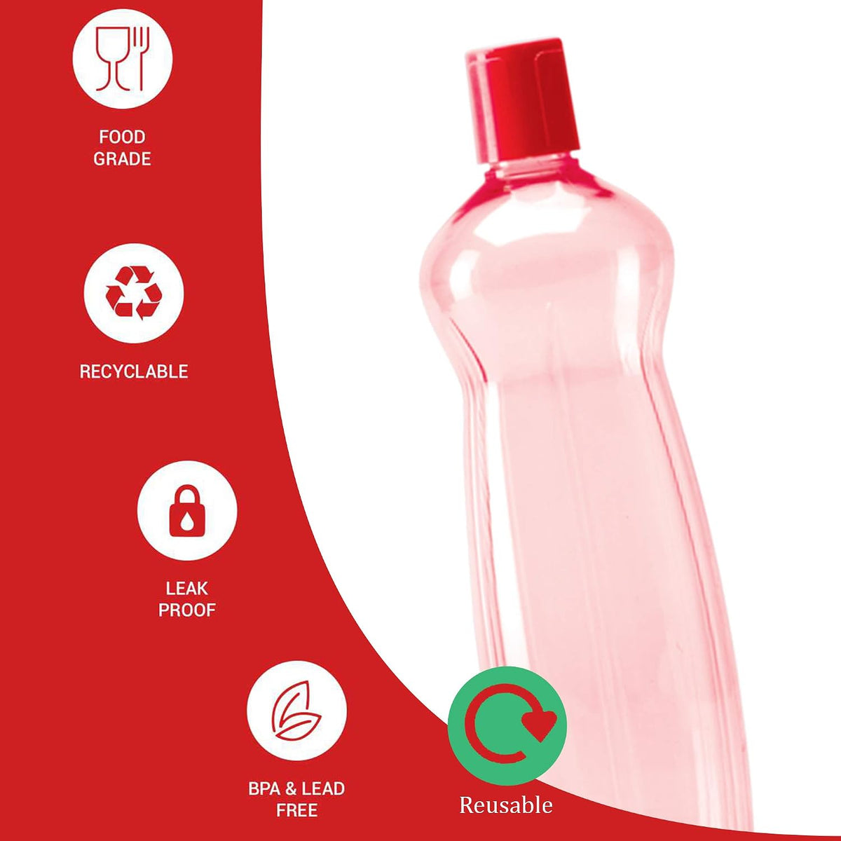 MILTON Pacific 1000 Pet Water Bottles, 1 Litre Each, Set of 12, Purple and Red | BPA Free | Leak Proof | Office Bottle | Gym Bottle | Home | Kitchen | Travel Bottle | Hiking | Treking | Reusable