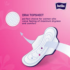 Bella Classic Maxi Drai Pads For Women | Sanitary Napkins | Drai Topsheet | 28 Cm Long | With Wings Extra Protective Zone | For Rash Free Period | Comfort Cussion | Pack Of 4 | 15 Pcs Each