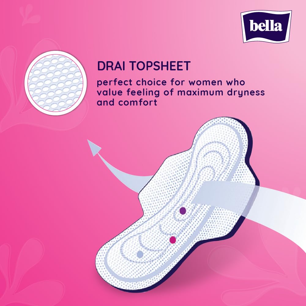 Bella Classic Maxi Drai Pads For Women | Sanitary Napkins | Drai Topsheet | 28 Cm Long | With Wings Extra Protective Zone | For Rash Free Period | Comfort Cussion | Pack Of 4 | 15 Pcs Each