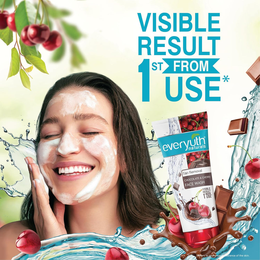 Everyuth Naturals Tan Removal Choco Cherry Face Wash, 150g | Choco Cherry Extracts | Visible