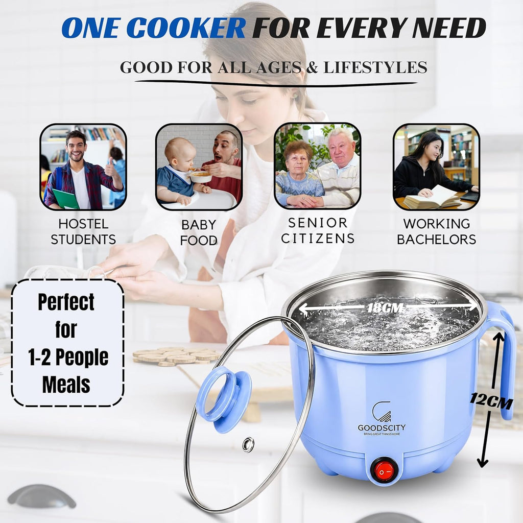 GOODSCITY Electric 3-in-1 Multipurpose Kettle 1.5L | Stainless Steel Pot with Steamer & Egg Tray | 600W Multi Cooker Electric Kettle, Steam & Boil Veggies, Tea, Coffee, Baby food | 1 Year Warranty