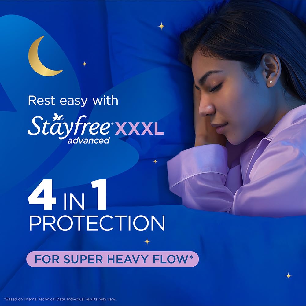 Stayfree Advanced XXXL Thin Sanitary Pads for Women | 16 Soft Cotton Pads for All Night Ultra Comfort