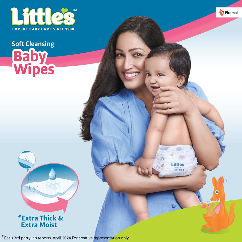 Little's Soft Cleansing Baby Wipes with Lid | 80 Wipes x Pack of 2 - 160 Wipes | Extra Thick & Moist Wet Wipes for Baby's | Prevents Rashes &...