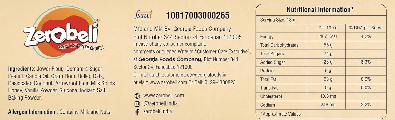 Zerobeli Jowar Gluten Free Cookies 250g