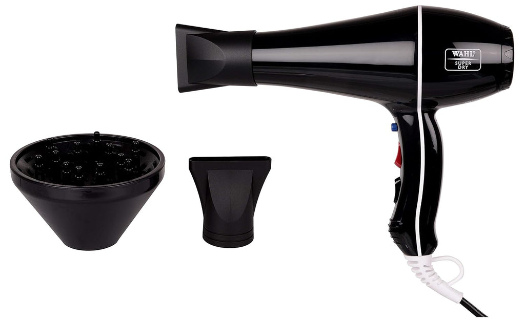 WAHL 5439-024 Super Dry Professional 2000 Watts Ionic Hair Dryer with Tourmaline Technology, 3 Heat Settings & 2 Speed Settings & Cool Shot Button - Black