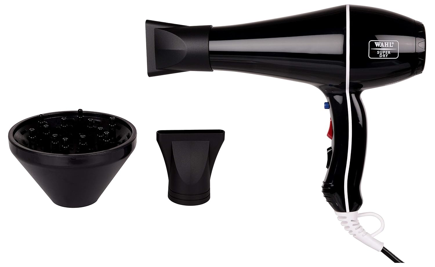 WAHL 5439-024 Super Dry Professional 2000 Watts Ionic Hair Dryer with Tourmaline Technology, 3 Heat Settings & 2 Speed Settings & Cool Shot Button - Black