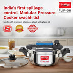 Prestige 3Litre Stainless Steel Flip On Pressure Cooker with Glass Lid|Deep lid for spillage control|Innovative Lock Lid with single hand operation|Gas & Induction Compatible|5Y warranty|ISI Certified