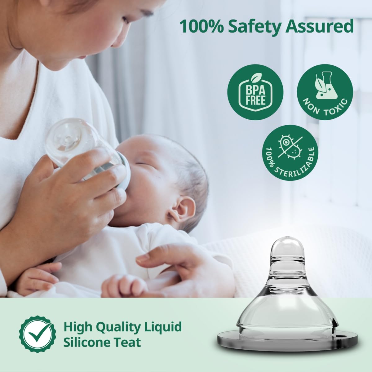 LuvLap Anti-Colic Natura Flo Teat/Nipple for Wide Neck Bottle,2Pcs Medium Flow, 3M+, Made of Soft & Flexible Silicone, Mimics Breastfeeding, Leak Proof, Bpa Free, Comes with Sturdy Base