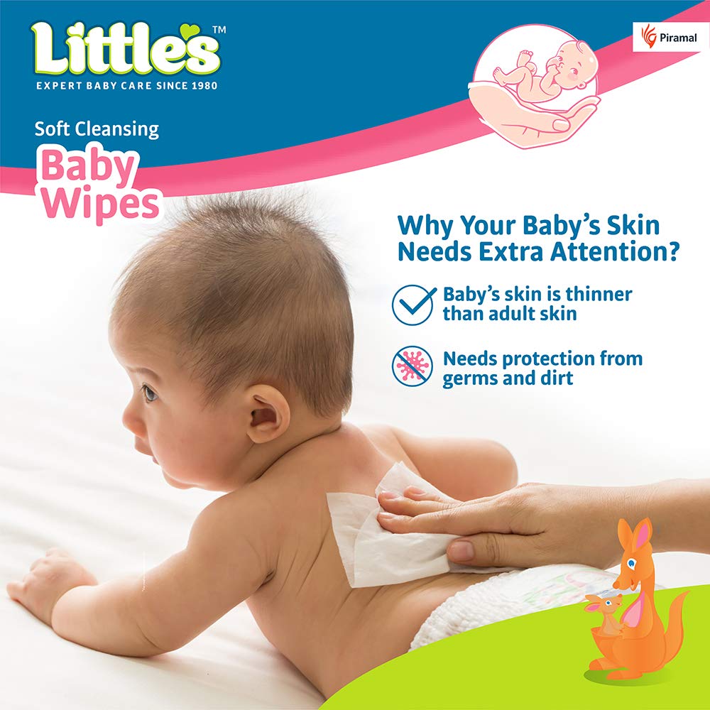 Little's Soft Cleansing Baby Wipes with Lid | 80 Wipes x Pack of 2 - 160 Wipes | Extra Thick & Moist Wet Wipes for Baby's | Prevents Rashes &...