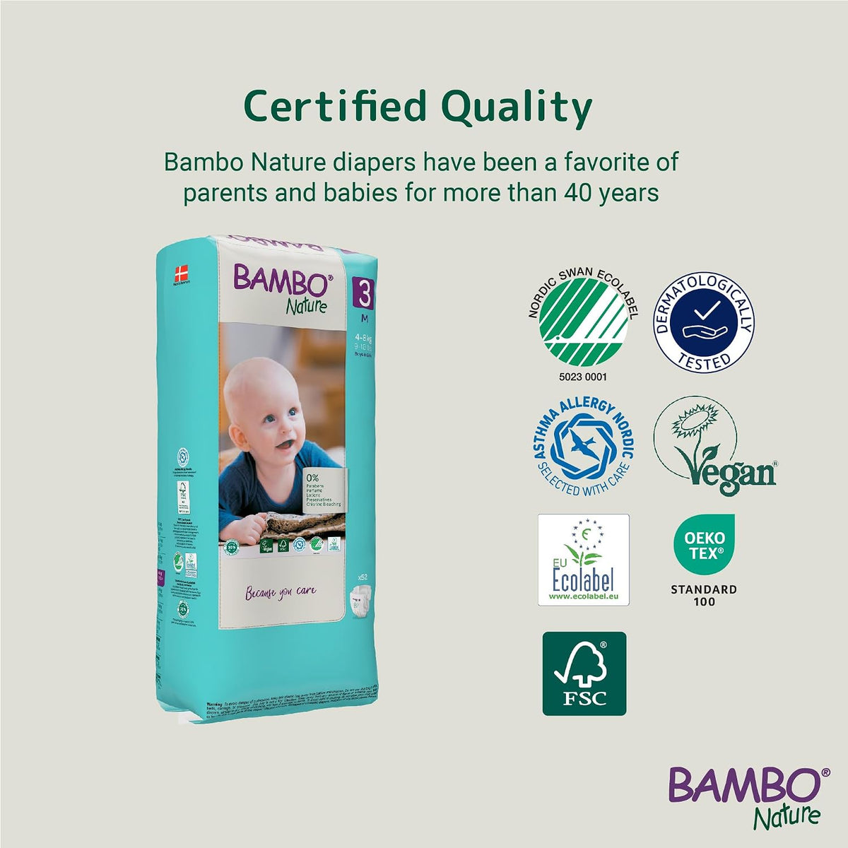 Bambo Nature Premium Baby Tape Diapers for Baby Medium Size (4-8 Kgs) - Super Absorbent, Breathable, Extra Soft, Dermatologically Tested, Hypoallergenic Infant Nappies With Wetness Indicator, 52 Count