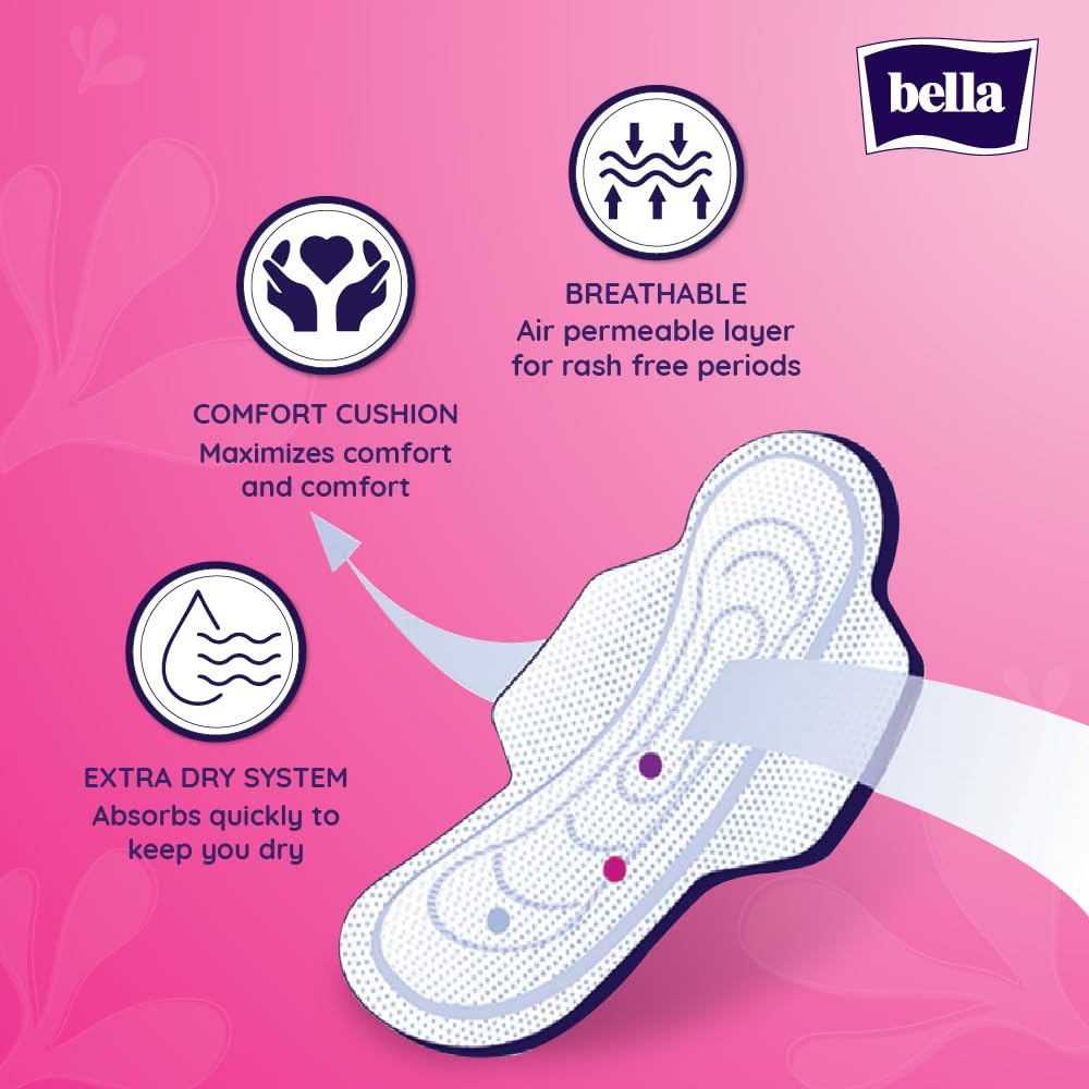 Bella Classic Maxi Drai Pads For Women | Sanitary Napkins | Drai Topsheet | 28 Cm Long | With Wings Extra Protective Zone | For Rash Free Period | Comfort Cussion | Pack Of 4 | 15 Pcs Each