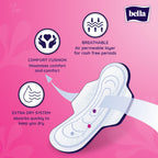 Bella Classic Maxi Drai Pads For Women | Sanitary Napkins | Drai Topsheet | 28 Cm Long | With Wings Extra Protective Zone | For Rash Free Period | Comfort Cussion | Pack Of 4 | 15 Pcs Each