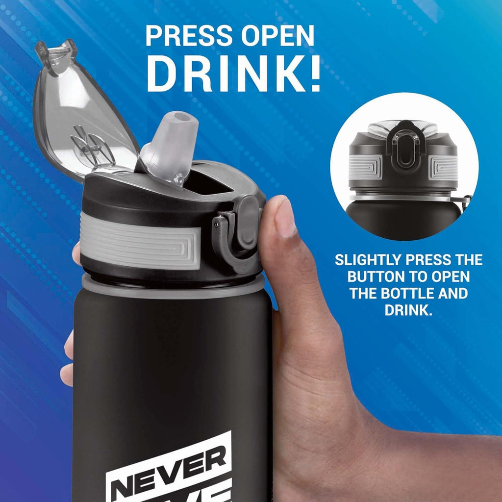 MILTON Gen'Z Water Bottle 1 ltr (Stay Strong), Motivational Water Bottles With Leak Proof Flip-Top Cap & Capacity Mark, Gym Bottle Sipper Water Bottle For Adults, Plastic, Black