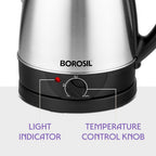 Borosil 1.5L Boiluxe Variable Temperature Stainless Steel Electric Kettle | Made in India | Cool Touch Handle | 360° Rotating Base | Auto Cut-Off | Dry Boil Protection | 1 Year Warranty