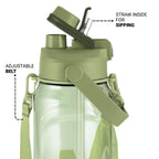 MILTON Eros 1000, 2-in-1 Sip or Gulp Lid Water Bottle 960ml | Unbreakable - Crystal Clear Plastic | Leak-Proof & BPA-Free, One-Click Open | Ideal for School, Office, Gym & Travel Use, Military Green