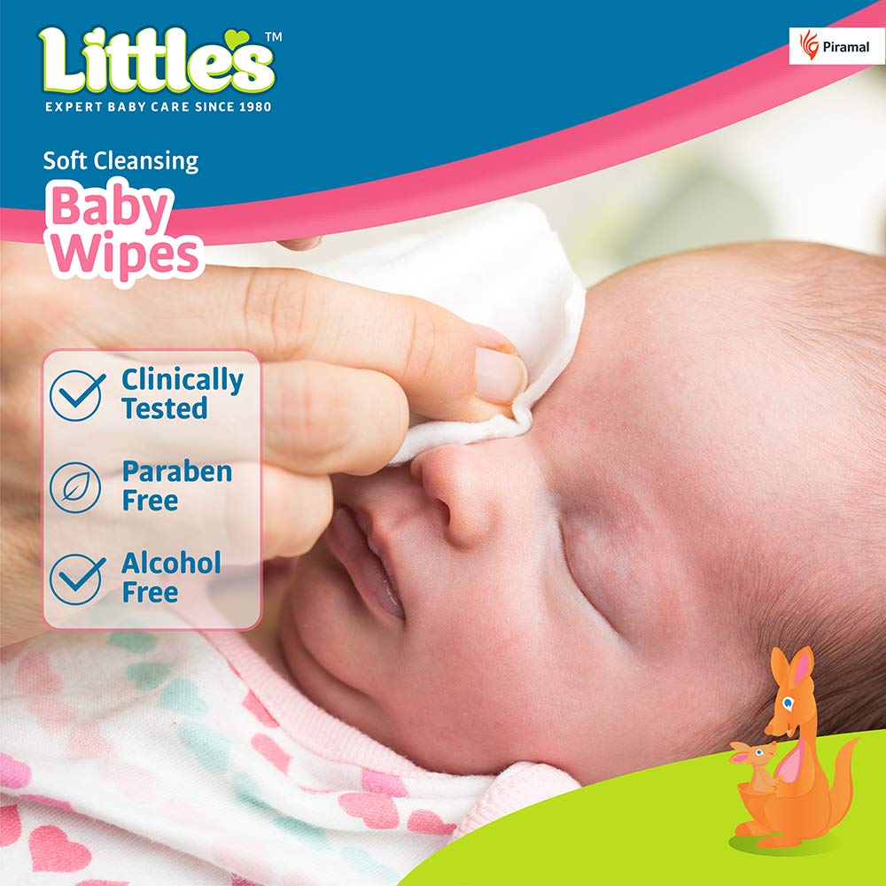 Little's Soft Cleansing Baby Wipes with Lid | 80 Wipes x Pack of 2 - 160 Wipes | Extra Thick & Moist Wet Wipes for Baby's | Prevents Rashes &...