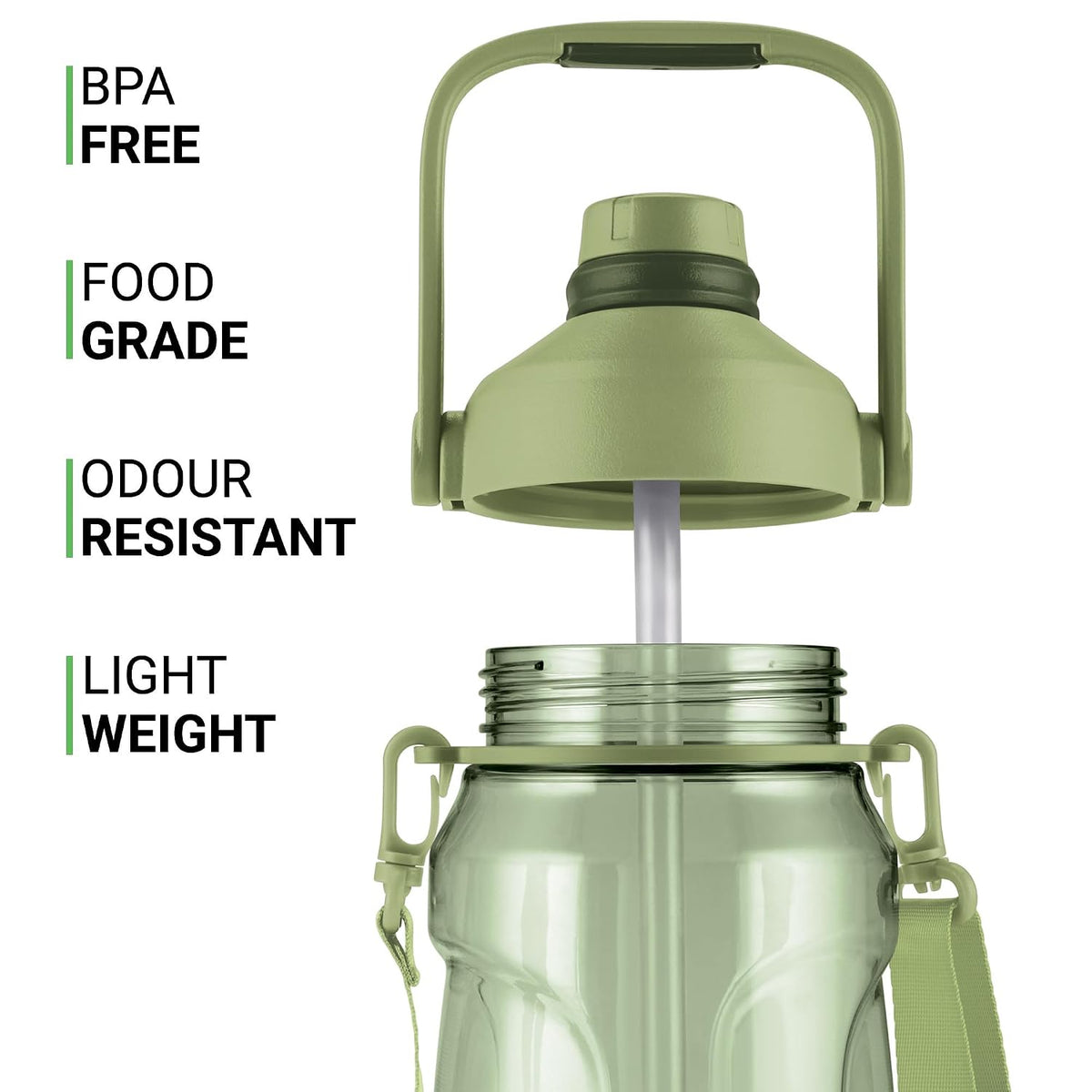 MILTON Eros 1000, 2-in-1 Sip or Gulp Lid Water Bottle 960ml | Unbreakable - Crystal Clear Plastic | Leak-Proof & BPA-Free, One-Click Open | Ideal for School, Office, Gym & Travel Use, Military Green