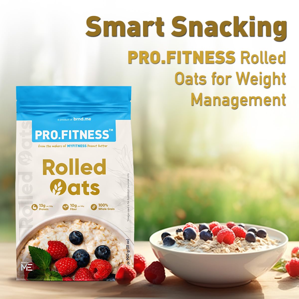 PRO.FITNESS Rolled Oats 900g |100% Wholegrain Premium Rolled Oats | 13g Protein & 10g Rich in Fiber | Nutritious & Healthy Breakfast Cereal (Pack of 3)