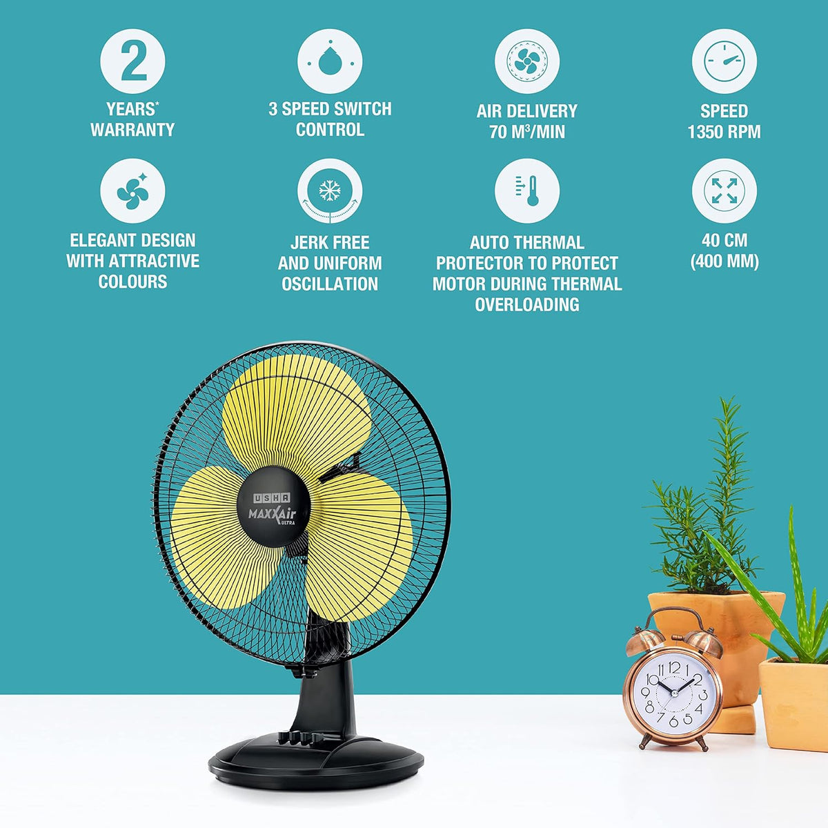 USHA Maxx Air Ultra 400MM Table Fan (Golden)