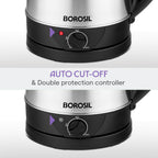 Borosil 1.5L Boiluxe Variable Temperature Stainless Steel Electric Kettle | Made in India | Cool Touch Handle | 360° Rotating Base | Auto Cut-Off | Dry Boil Protection | 1 Year Warranty