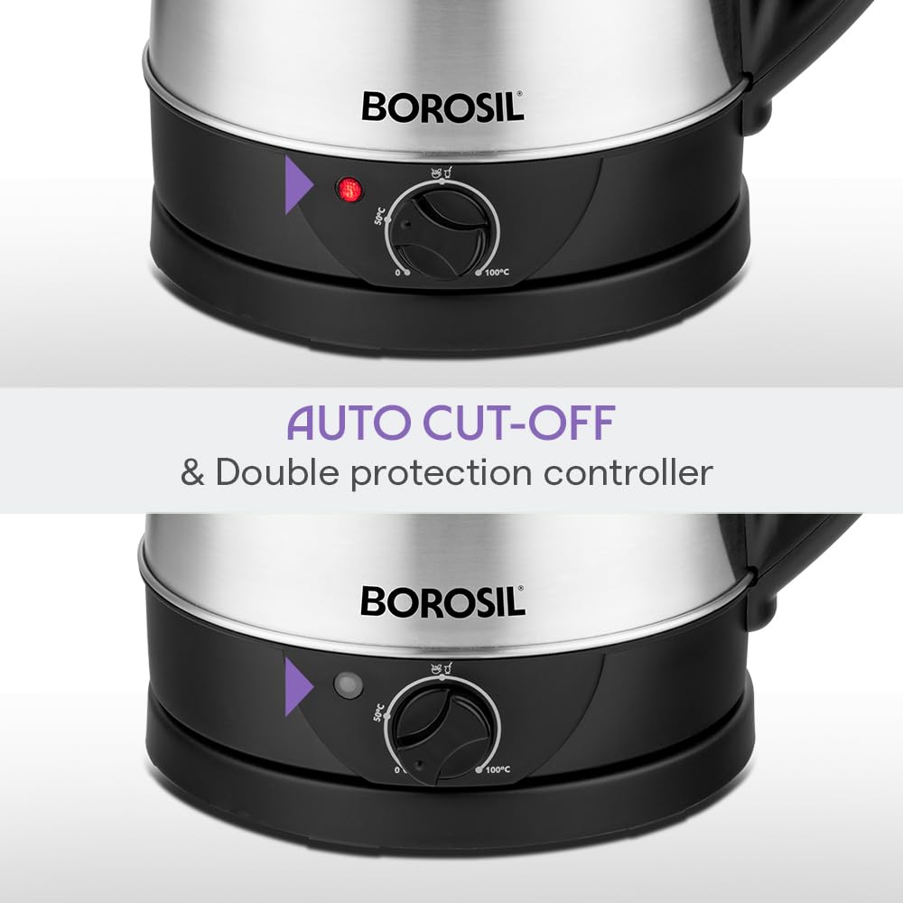 Borosil 1.5L Boiluxe Variable Temperature Stainless Steel Electric Kettle | Made in India | Cool Touch Handle | 360° Rotating Base | Auto Cut-Off | Dry Boil Protection | 1 Year Warranty