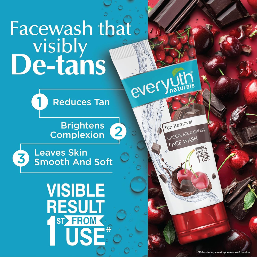 Everyuth Naturals Tan Removal Choco Cherry Face Wash, 150g | Choco Cherry Extracts | Visible