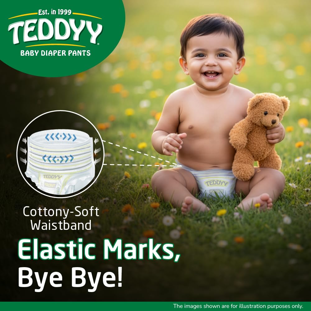 TEDDYY Easy Baby L Size Diaper Pant Style | 62 Count (Large) | 9–14 kg (Pack of 1) | Long Protection Hours | Anti-Bacterial | Airy Breathable Fit | Rapid Soaker Channels & Wetness Indicator