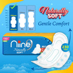 NIINE Naturally Soft Regular Sanitary Napkins for women|230mm Long| Extra Soft & Cottony for Rash Control|2x Absorption|Anti-Leak Lock Protection |Super Saver Pack|(Pack of 4) 72 Pads