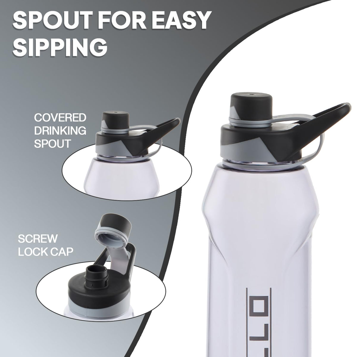 CELLO Fitbe Flip Cap Water Bottle For Daily Use 1000 ml, Black Grey | BPA Free, Reusable & Unbreakable Leakproof Lightweight Easy to Carry with Handle PET Water Bottle For Gym Office Indoor & Outdoor