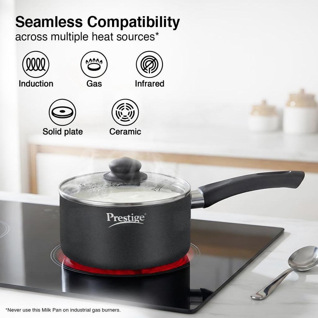 Prestige Omega Deluxe Granite Milk Pan 18 Cm with Lid, 2.25 L (Aluminium),Non-Stick, 2.25 Liter